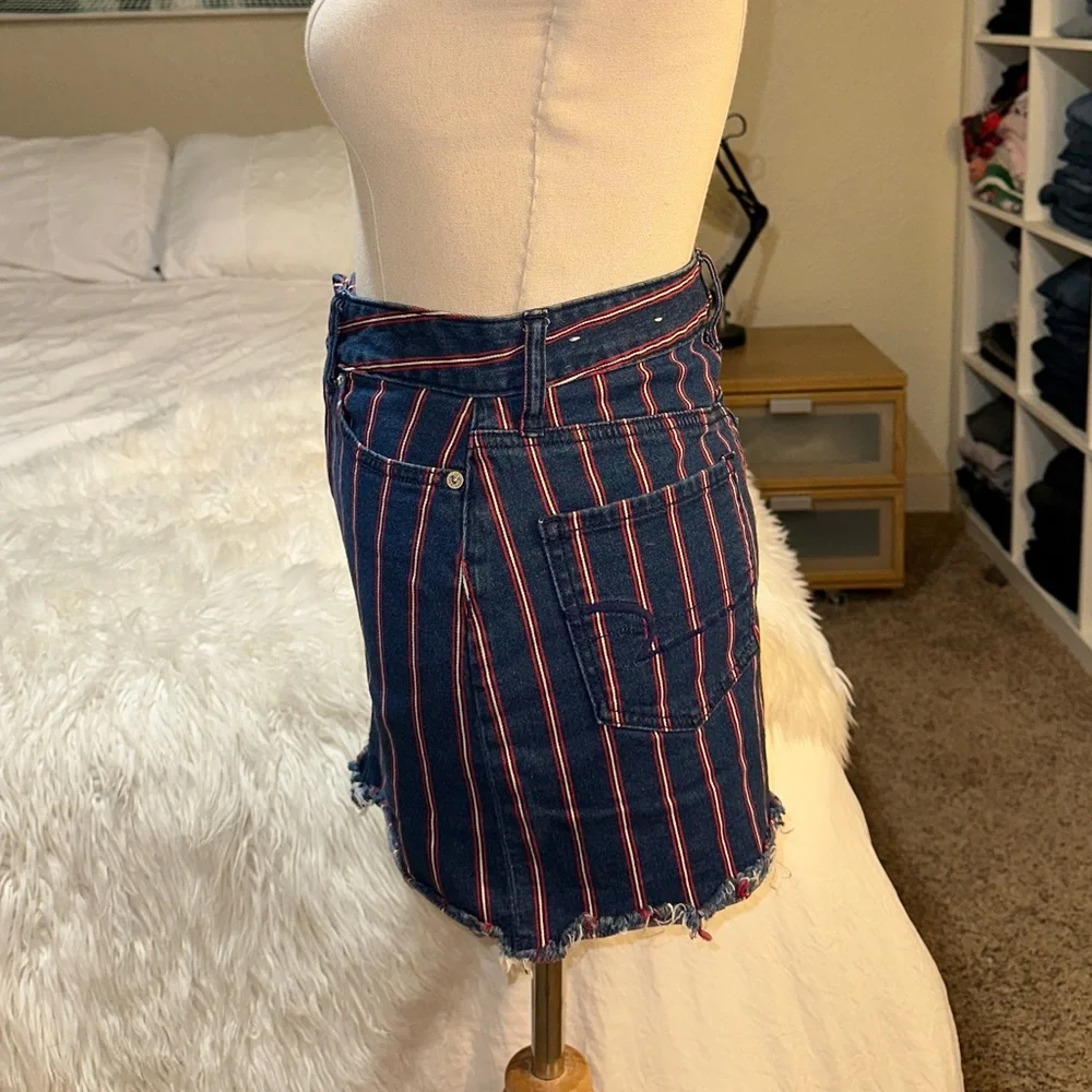 American Eagle | Super Stretch High Rise Striped Denim Mini Skirt